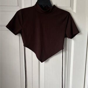 Forever 21 Chocolate Brown Ribbed Mock Neck Crop Top